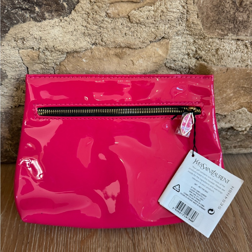 🔥YSL🔥NEW Beauty Fusha Front Zipper Patent Cosmetic Makeup Pouch price firm!